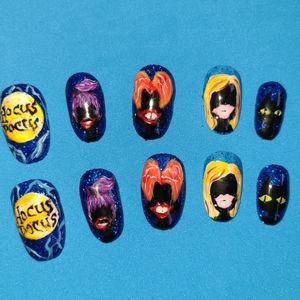 Hocus Pocus hand painted - gel cured - press on or glue on nails